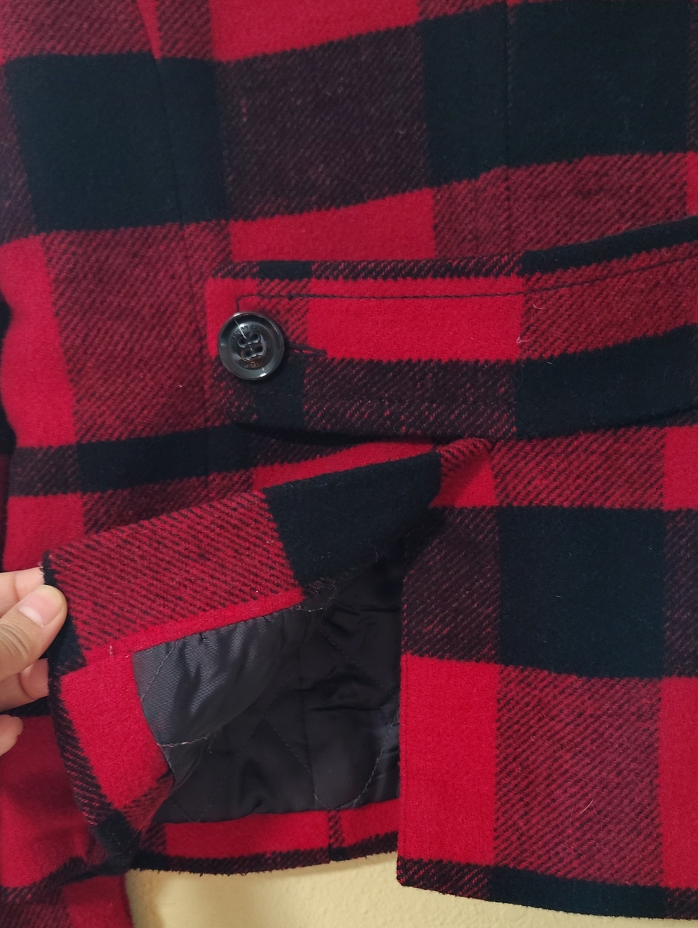 American Eagle Wool Blend Double Breasted Buffalo Plaid Pea Coat Size M Y2K - Picture 7 of 16